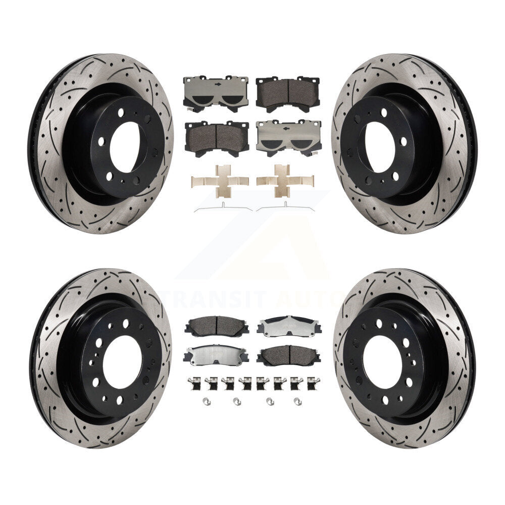 Front Rear Drilled Slot Brake Rotor Semi-Metallic Pad Kit For Toyota Tundra Sequoia Lexus KDF-101336