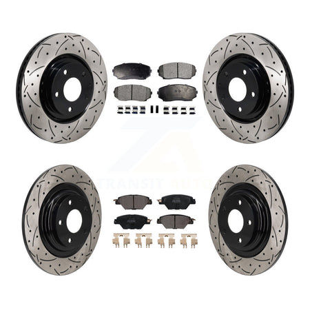Front Rear Drilled Slot Disc Brake Rotor & Semi-Metallic Pad Kit For 2016-2023 Mazda CX-9 KDF-101337