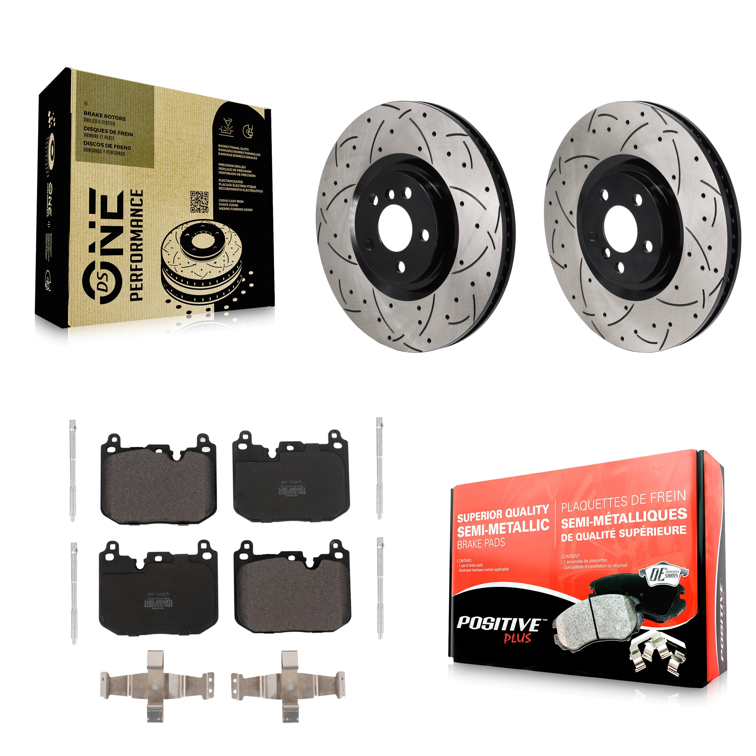 Front Drill Slot Disc Brake Rotor Semi-Metallic Pad Kit For Mini Cooper Countryman BMW X2 KDF-101338