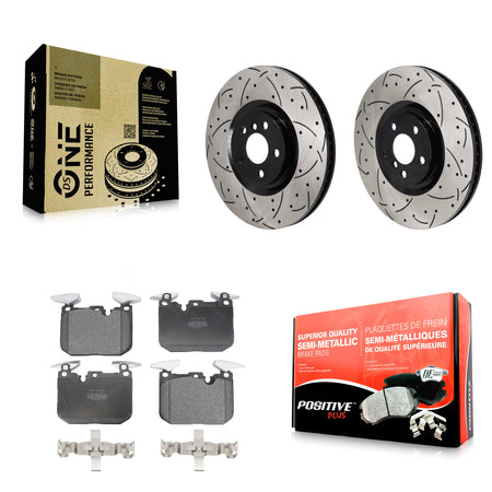 Front Drilled Slot Brake Rotor Semi-Metallic Pad Kit For Mini Cooper John Works GP KDF-101339