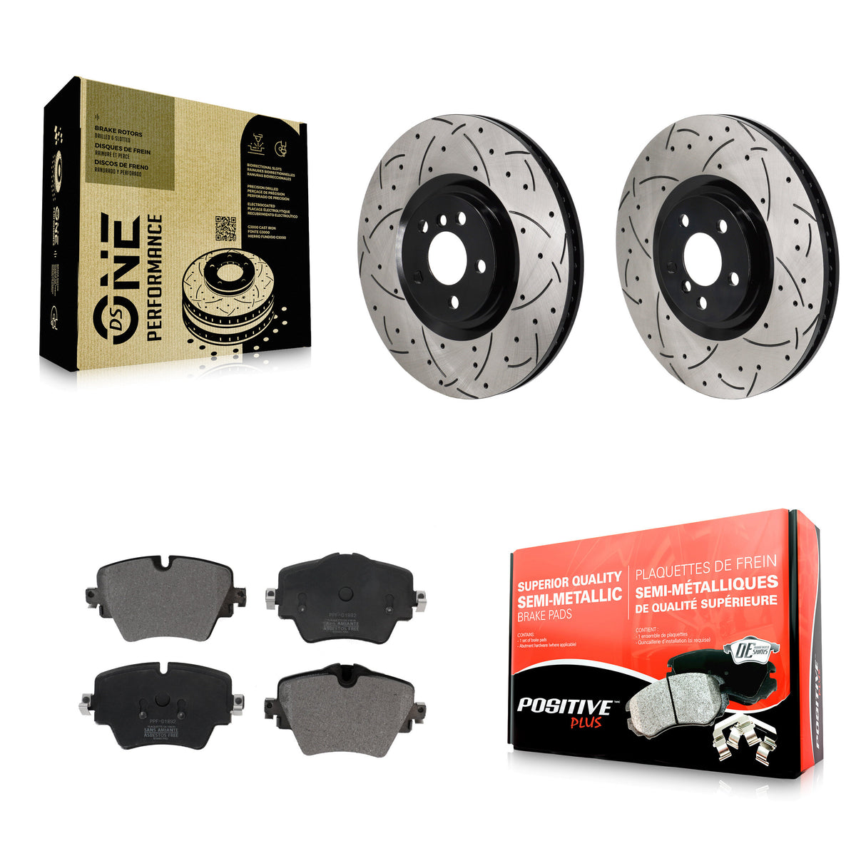 Front Coated Drilled Slot Disc Brake Rotors Semi-Metallic Pad Kit For BMW 228i Gran Coupe KDF-101340