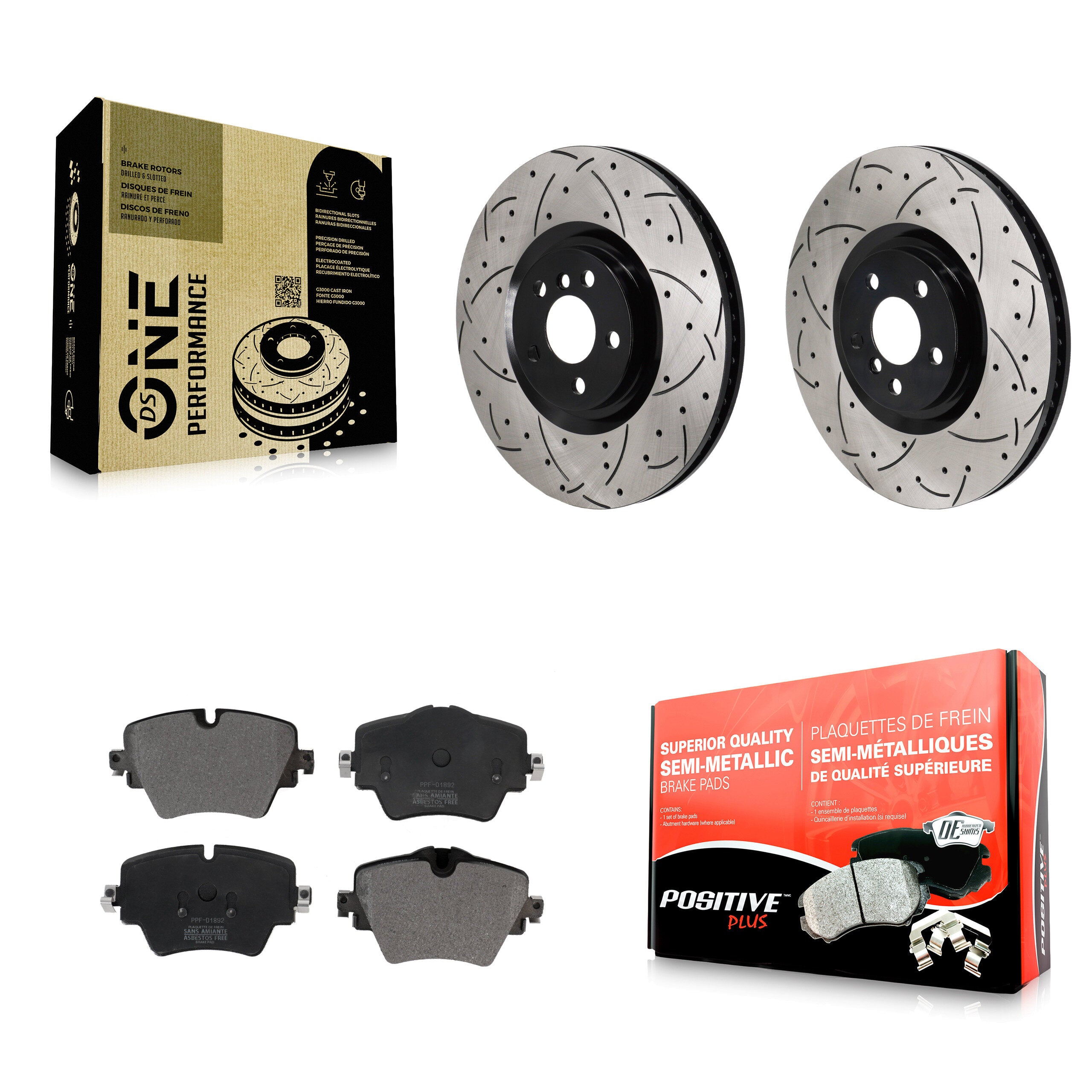 Front Coated Drilled Slot Disc Brake Rotors Semi-Metallic Pad Kit For BMW 228i Gran Coupe KDF-101340