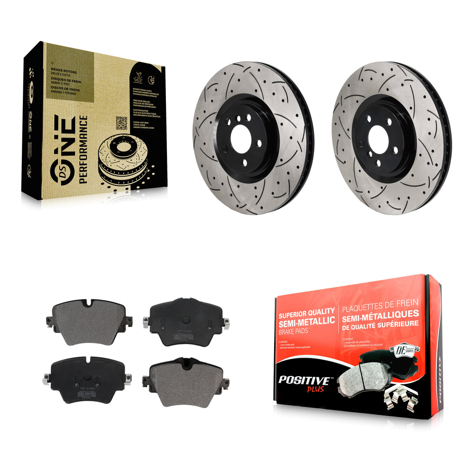 Front Coated Drilled Slot Disc Brake Rotors Semi-Metallic Pad Kit For BMW 228i Gran Coupe KDF-101340