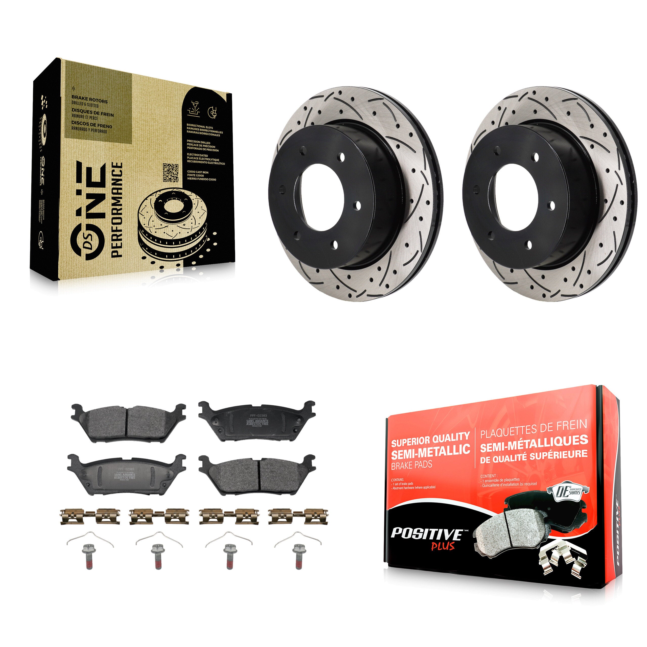 Rear Drilled Slot Disc Brake Rotor & Semi-Metallic Pad Kit For 2022-2023 Ford Bronco 3.0L KDF-101354