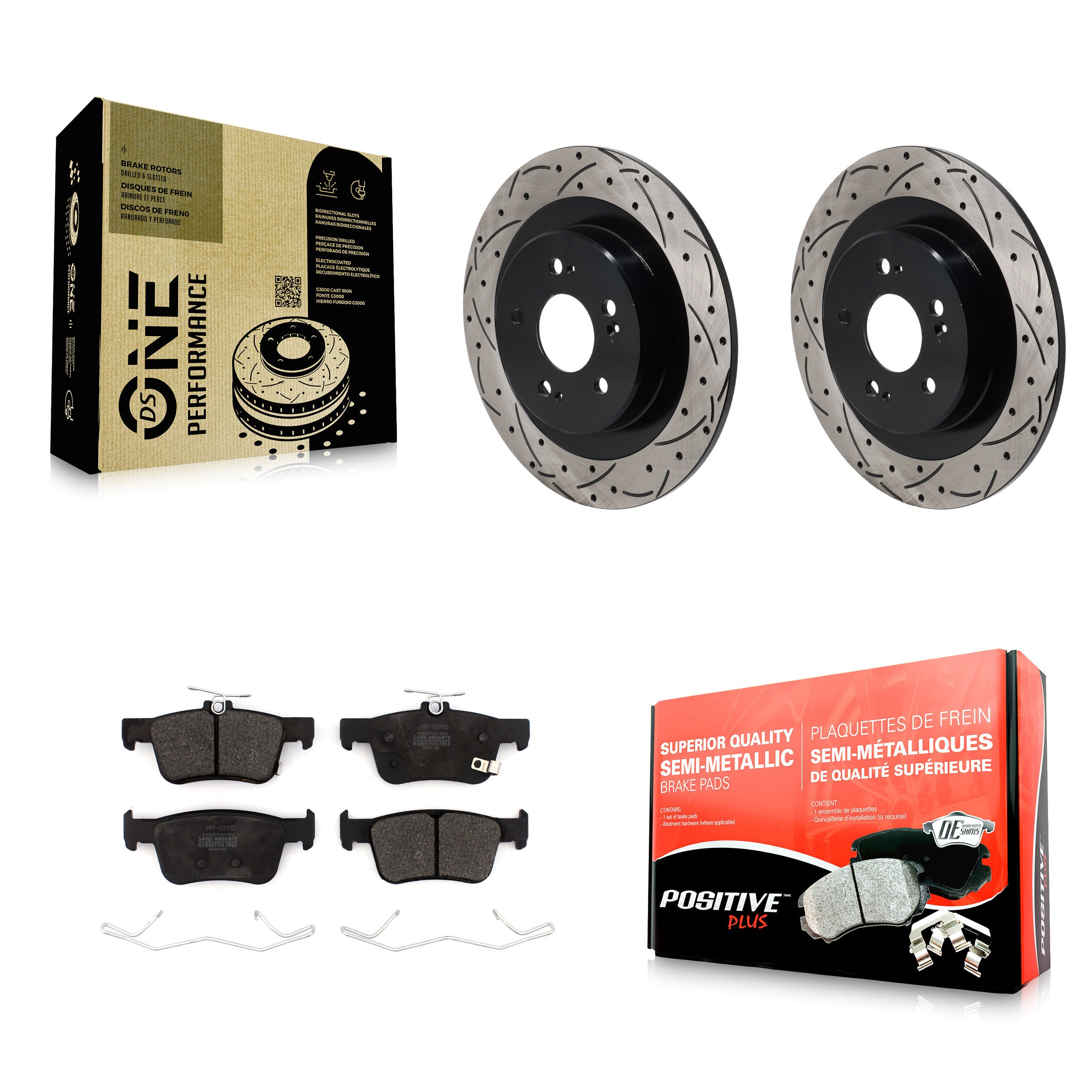 Rear Coated Drilled Slot Disc Brake Rotor & Semi-Metallic Pad Kit For 2021-2023 Acura TLX KDF-101358