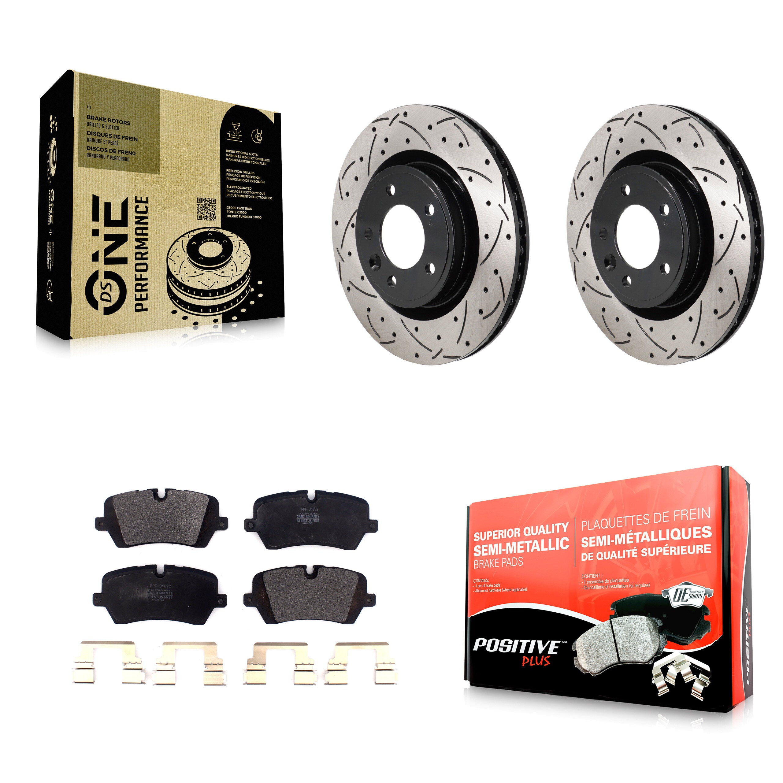 Rear Drilled Slot Disc Brake Rotor & Semi-Metallic Pad Kit For Land Rover Discovery Range KDF-101360