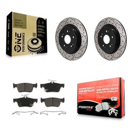 Rear Coated Drilled Slot Disc Brake Rotor & Semi-Metallic Pad Kit For 2019-2021 Acura RDX KDF-101361