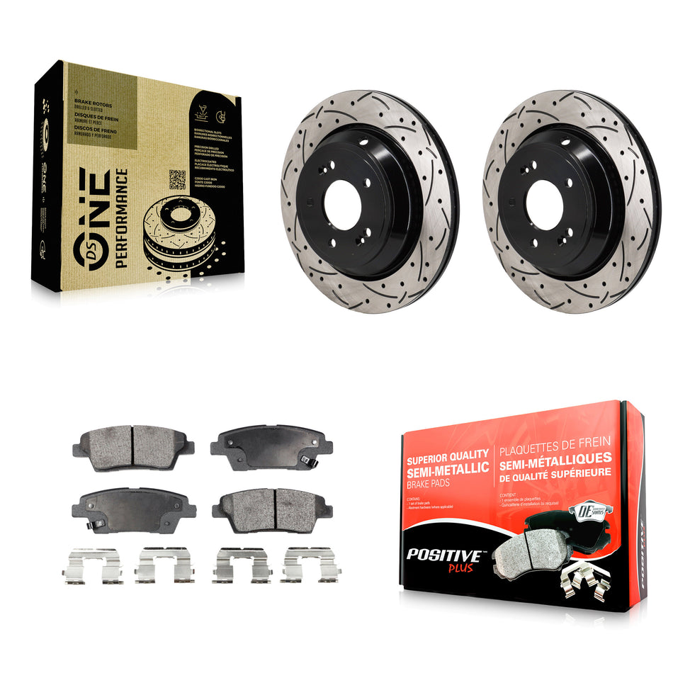 Rear Coated Drilled Slotted Disc Brake Rotor Semi-Metallic Pad Kit For 2015 Kia K900 3.8L KDF-101364