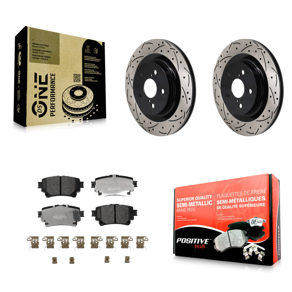 Rear Drill Slot Brake Rotor Semi-Metallic Pad Kit For Toyota Sienna Lexus RAV4 Prime bZ4X KDF-101369