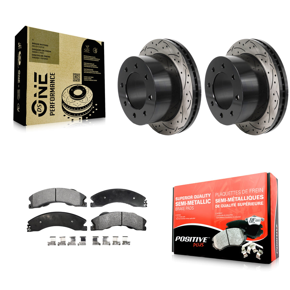 Rear Drilled Slot Disc Brake Rotor Semi-Metallic Pad Kit For GMC Sierra 3500 HD Chevrolet KDF-101375