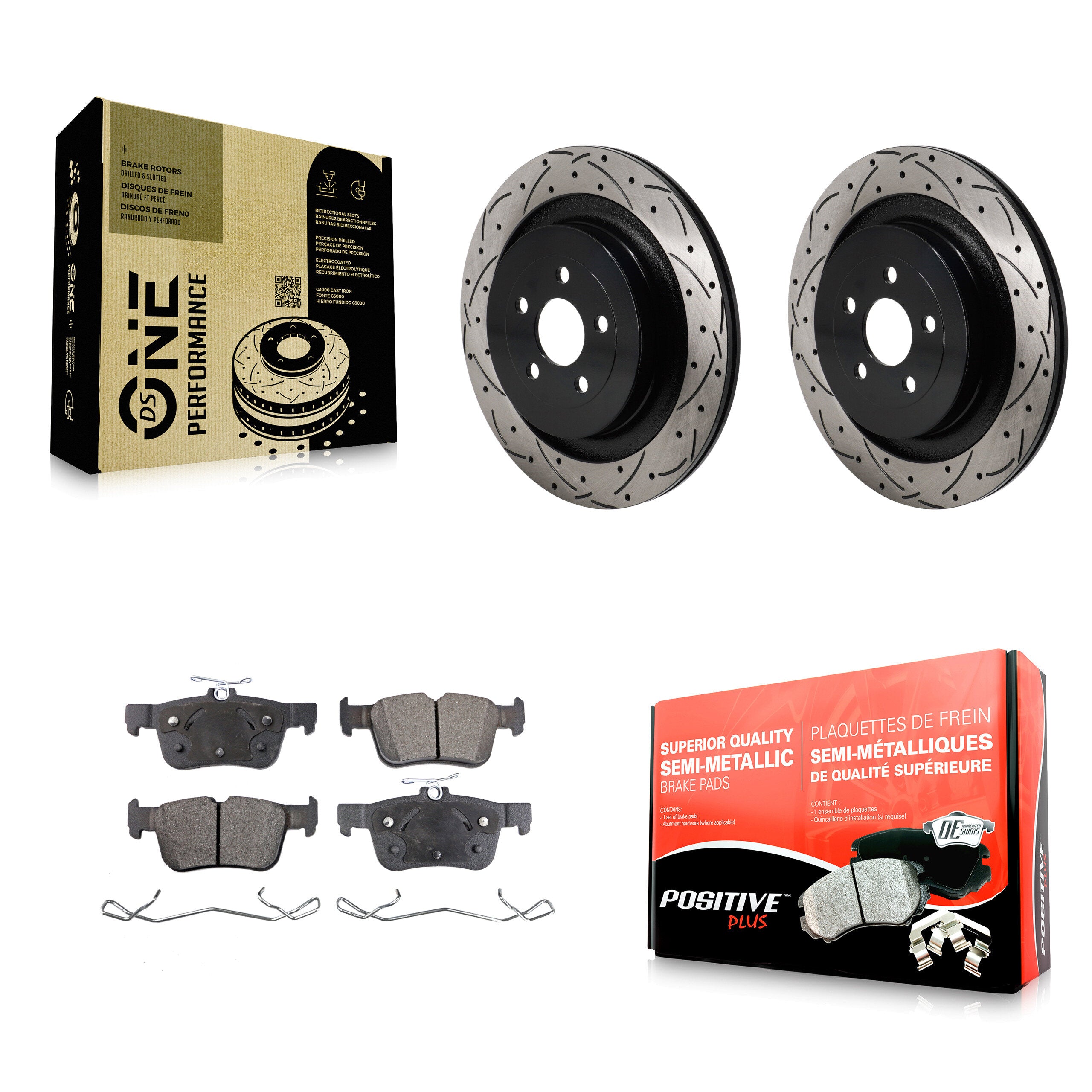 Rear Drilled Slot Disc Brake Rotor & Semi-Metallic Pad Kit For Ford Edge Lincoln Nautilus KDF-101381