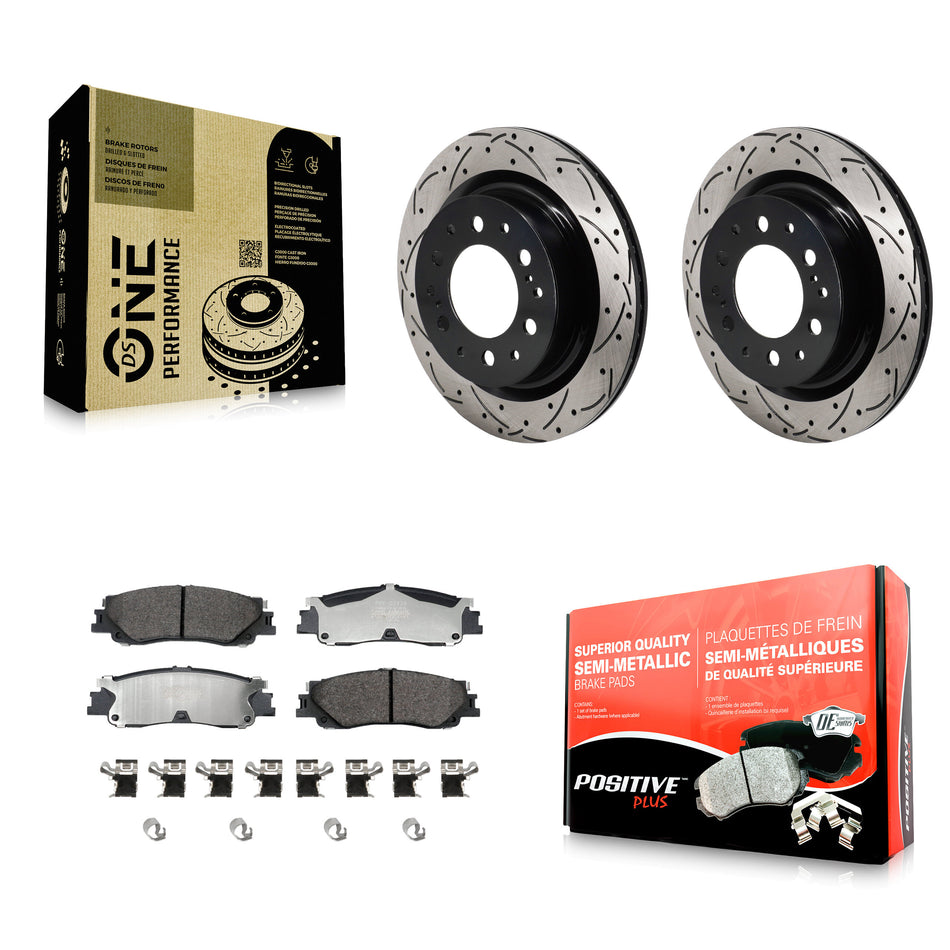 Rear Drilled Slot Brake Rotor Semi-Metallic Pad Kit For Toyota Tundra Sequoia Lexus LX600 KDF-101384