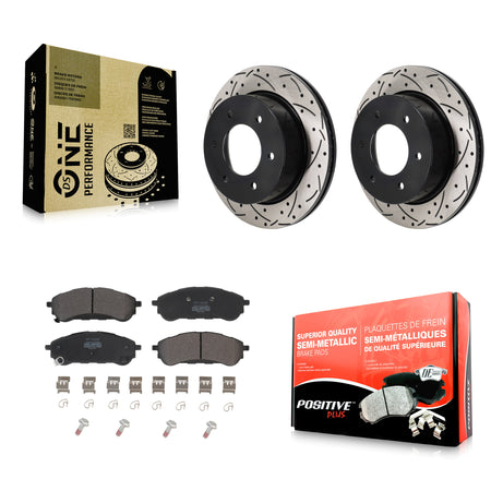 Rear Coated Drilled Slot Disc Brake Rotor Semi-Metallic Pad Kit For 2019-2023 Ford Ranger KDF-101388