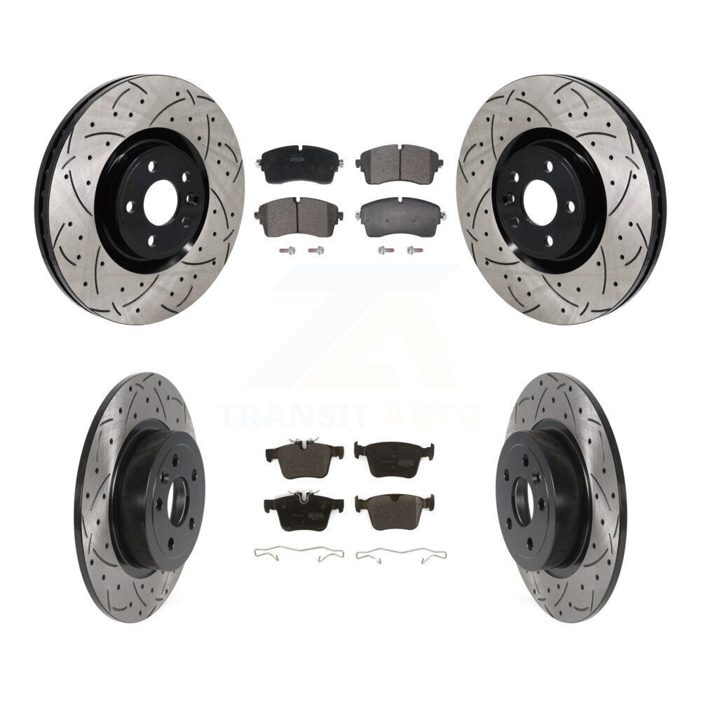 Front Rear Drill Slot Disc Brake Rotors Semi-Metallic Pad Kit For Land Rover Range Evoque KDF-101390