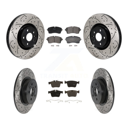 Front Rear Drill Slot Disc Brake Rotors Semi-Metallic Pad Kit For Land Rover Range Evoque KDF-101390