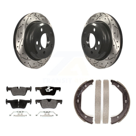 Rear Disc Drilled & Slotted Rotors Semi-Metallic Pads Parking Shoes Kit For BMW 328i 330i KDF-101397