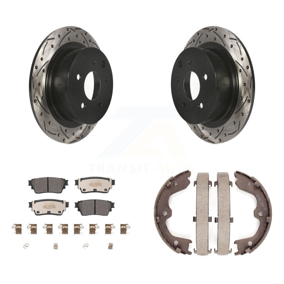 Rear Disc Drilled & Slotted Rotors Semi-Metallic Pads Parking Shoes Kit For Nissan Altima KDF-101412