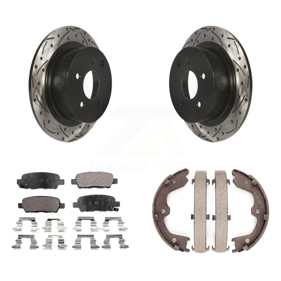 Rear Disc Drilled & Slotted Rotors Semi-Metallic Pads Parking Shoes Kit For Nissan Altima KDF-101413