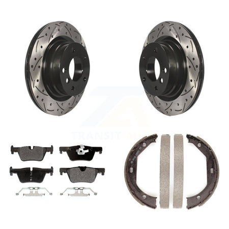 Rear Disc Drilled & Slotted Rotors Semi-Metallic Pads And Parking Shoes Kit For BMW 328i KDF-101417