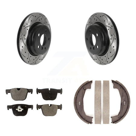 Rear Disc Drilled & Slotted Rotors Semi-Metallic Pads Parking Shoes Kit For BMW 428i Gran KDF-101423
