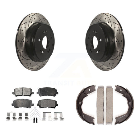 Rear Disc Drilled & Slotted Rotors Semi-Metallic Pads Parking Shoes Kit For Honda Pilot KDF-101444
