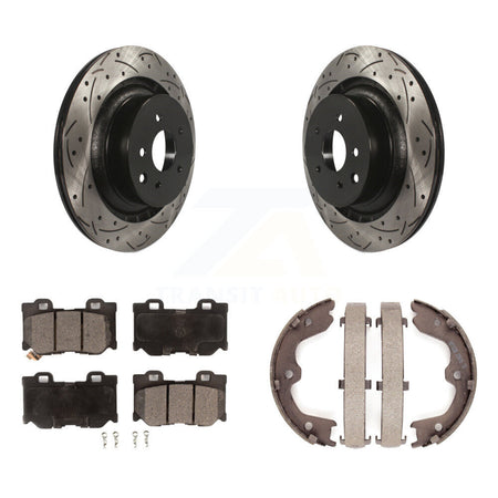 Rear Disc Drilled & Slotted Rotors Semi-Metallic Pads Parking Shoes Kit For INFINITI G37 KDF-101449