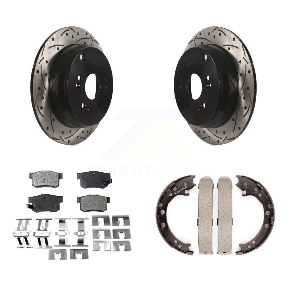 Rear Disc Drilled & Slotted Rotors Semi-Metallic Pads And Parking Shoes Kit For Acura RDX KDF-101461