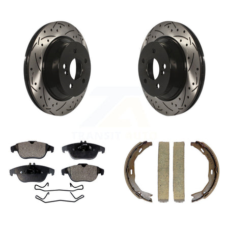 Rear Disc Drilled & Slotted Rotors Semi-Metallic Pads Parking Shoes Kit For Mercedes-Benz KDF-101466