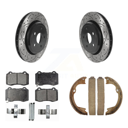 Rear Disc Drilled & Slotted Rotors Semi-Metallic Pads Parking Shoes Kit For Jeep Grand KDF-101474