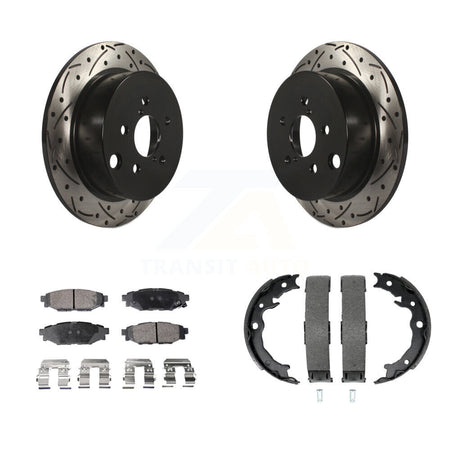 Rear Disc Drilled & Slotted Rotors Semi-Metallic Pads And Parking Shoes Kit For Subaru XV KDF-101485