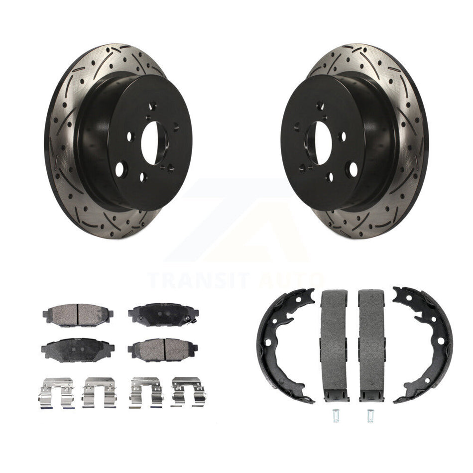 Rear Disc Drilled & Slotted Rotors Semi-Metallic Pads And Parking Shoes Kit For Subaru XV KDF-101485
