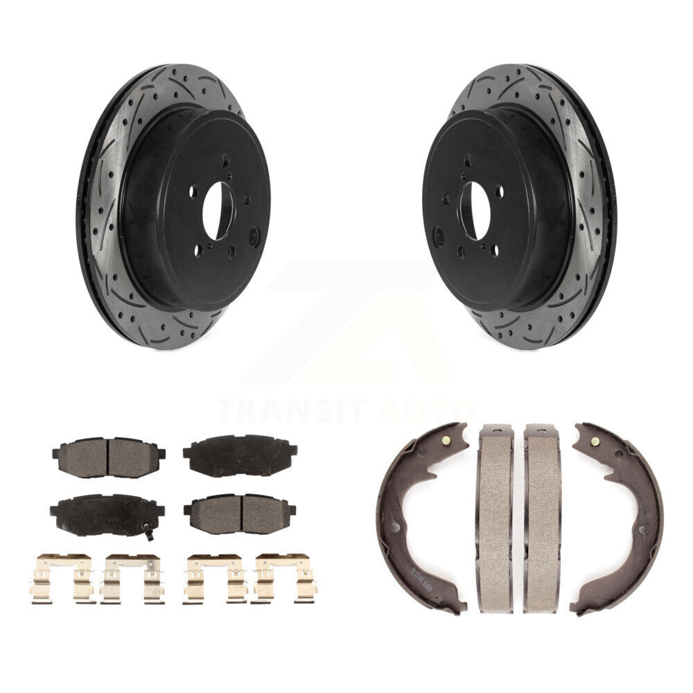 Rear Disc Drilled & Slotted Rotors Semi-Metallic Pads Parking Shoes Kit For Subaru Legacy KDF-101532