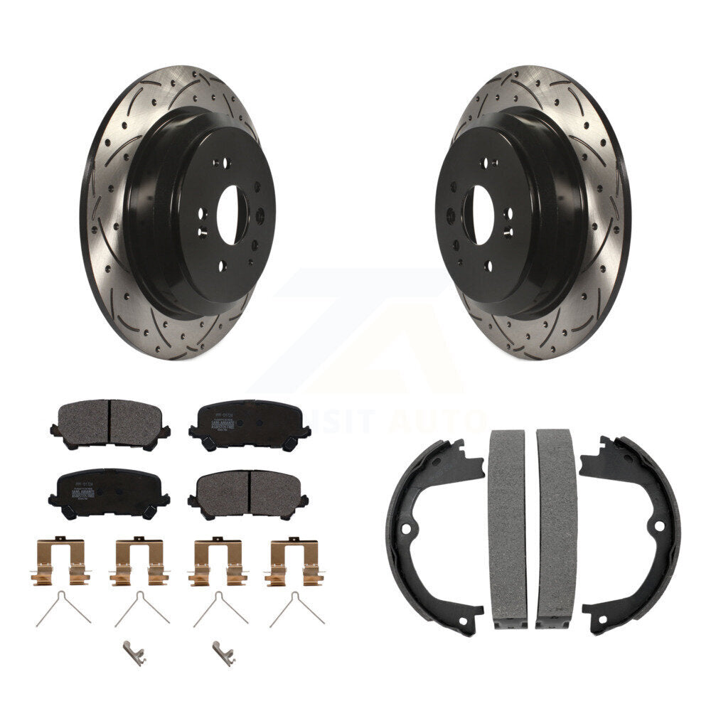 Rear Disc Drilled & Slotted Rotors Semi-Metallic Pads And Parking Shoes Kit For Acura MDX KDF-101557