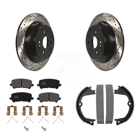 Rear Disc Drilled & Slotted Rotors Semi-Metallic Pads And Parking Shoes Kit For Acura MDX KDF-101557