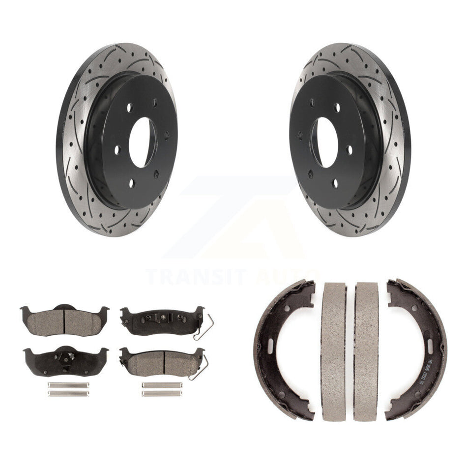Rear Disc Drilled & Slotted Rotors Semi-Metallic Pads Parking Shoes Kit For Nissan TITAN KDF-101565