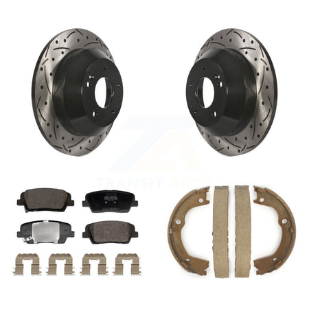 Rear Disc Drilled & Slotted Rotors Semi-Metallic Pads Parking Shoes Kit For Hyundai Santa KDF-101568
