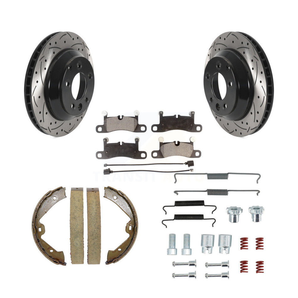 Rear Drill Slot Rotors Semi-Metallic Pad Parking Shoes Kit For Volkswagen Touareg Porsche KDF-101578