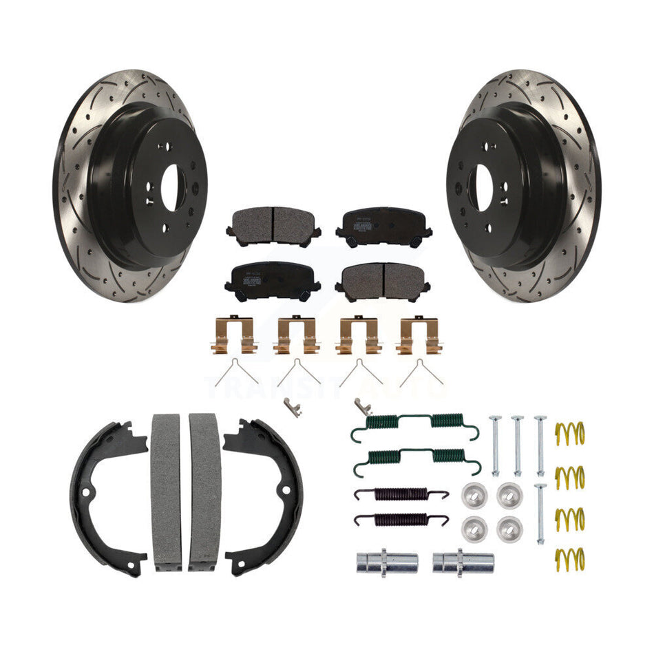 Rear Drilled Slot Disc Rotors Semi-Metallic Pad Parking Shoes Kit For 2014-2016 Acura MDX KDF-101579