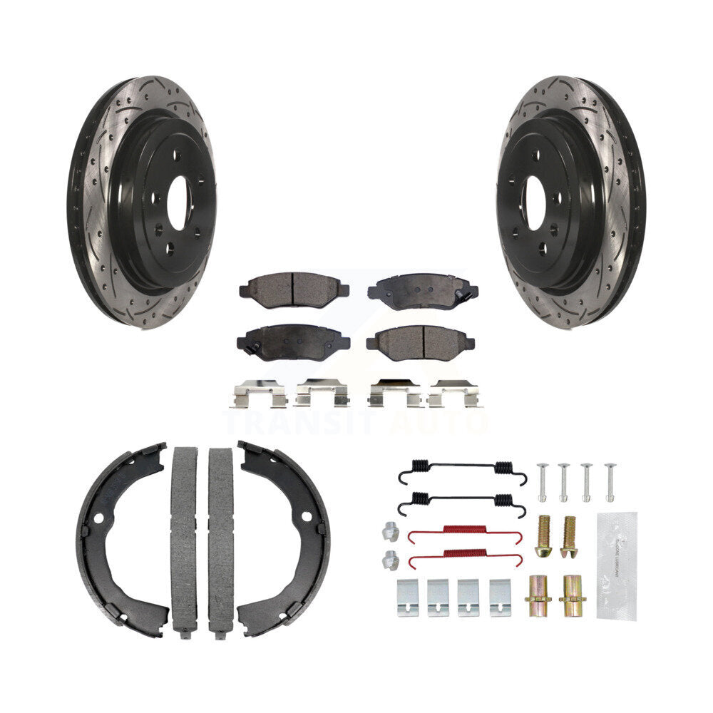 Rear Drilled Slot Rotor Semi-Metallic Pad Parking Shoes Kit For Chevrolet Camaro Cadillac KDF-101581