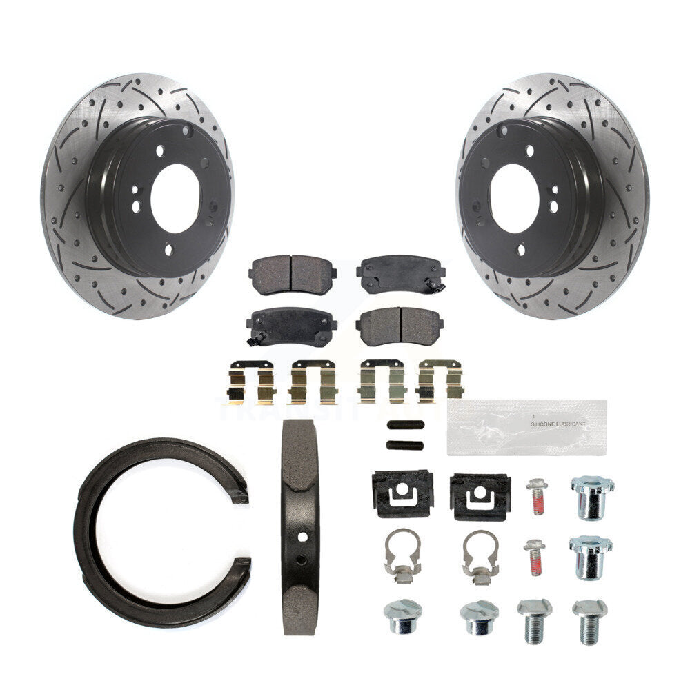 Rear Drilled Slot Rotor Semi-Metallic Pad Parking Shoes Kit For Hyundai Tucson Sonata Kia KDF-101586