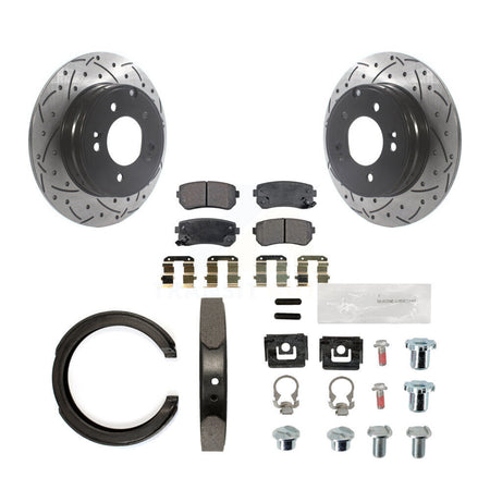 Rear Drilled Slot Rotor Semi-Metallic Pad Parking Shoes Kit For Hyundai Tucson Sonata Kia KDF-101586