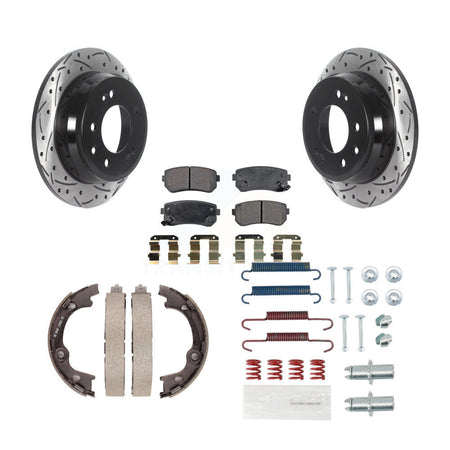 Rear Drilled Slot Rotors Semi-Metallic Pad Parking Shoes Kit For 10-15 Hyundai Tucson FWD KDF-101588
