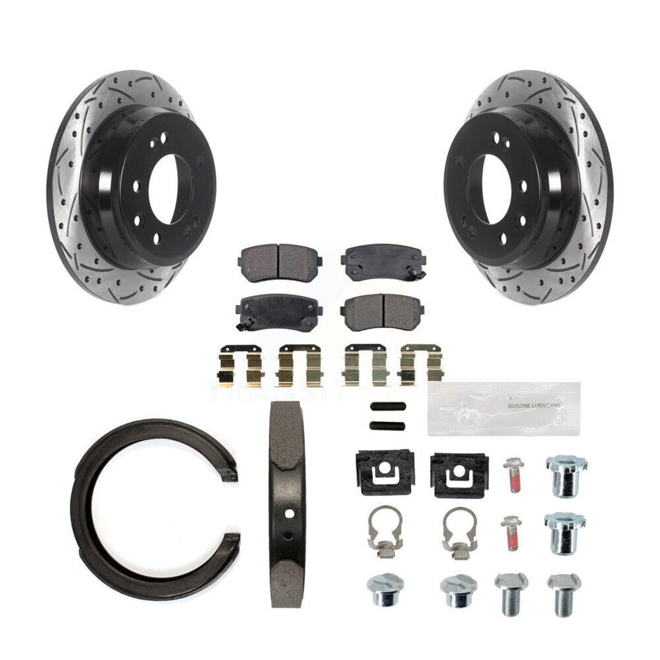 Rear Drill Slot Rotors Semi-Metallic Pad Parking Shoes Kit For 2011-2016 Kia Sportage FWD KDF-101589