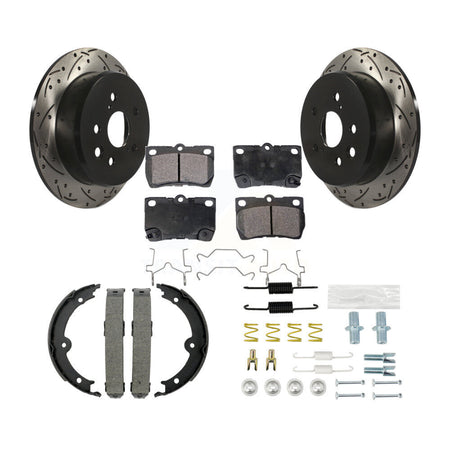 Rear Coated Drilled Slot Disc Rotor Semi-Metallic Pad & Parking Shoes Kit For Lexus IS250 KDF-101590
