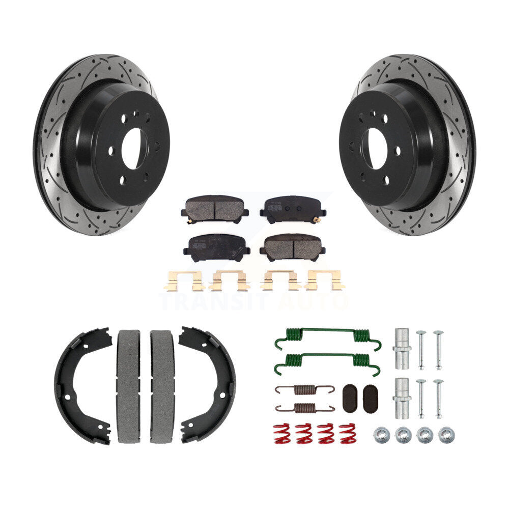 Rear Drill Slot Disc Rotor Semi-Metallic Pad Parking Shoes Kit For Chevrolet Colorado GMC KDF-101593