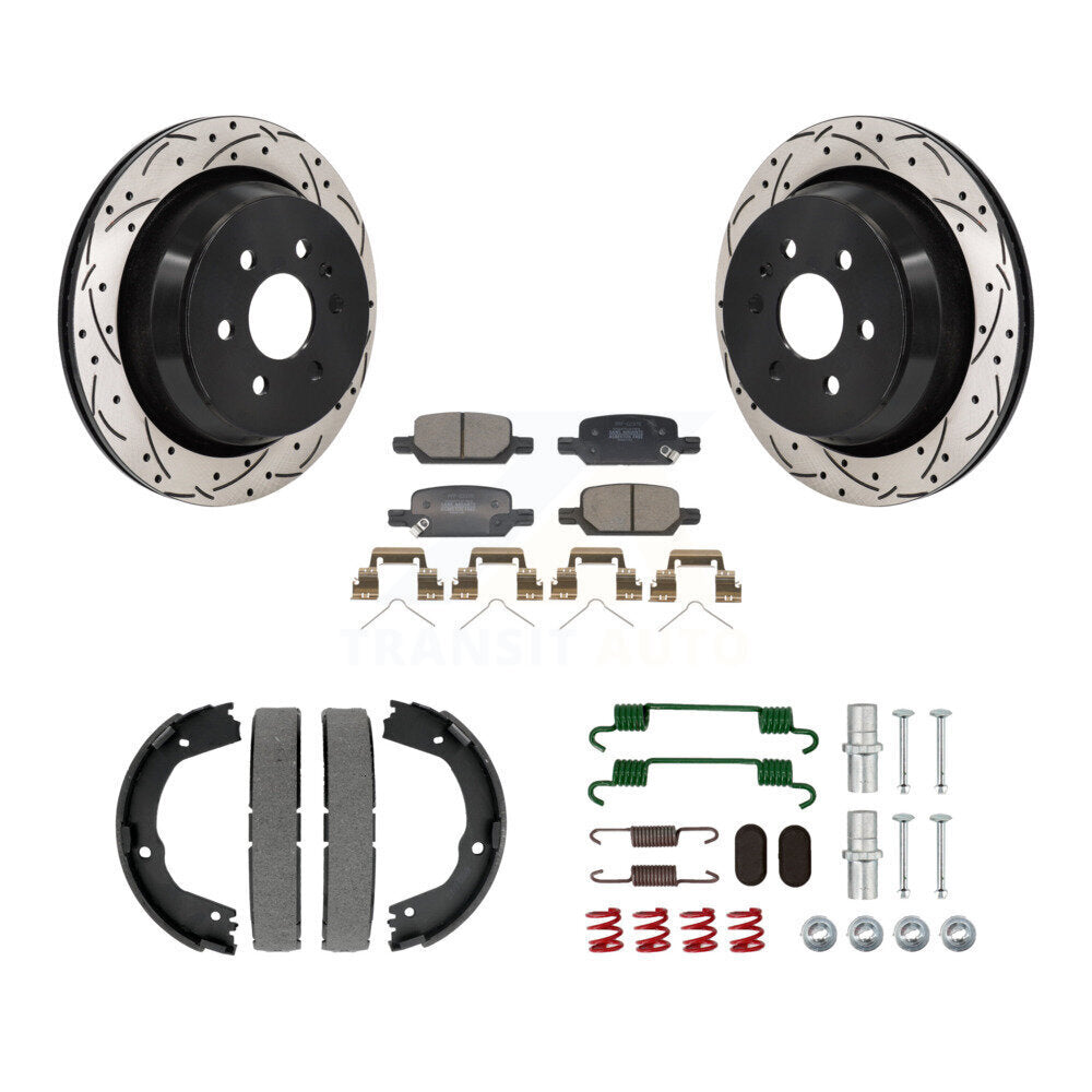 Rear Drill Slot Disc Rotor Semi-Metallic Pad Parking Shoes Kit For Chevrolet Colorado GMC KDF-101594
