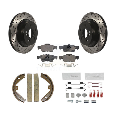 Rear Drilled Slot Rotor Semi-Metallic Pad & Parking Shoes Kit For Mercedes-Benz E350 E400 KDF-101597