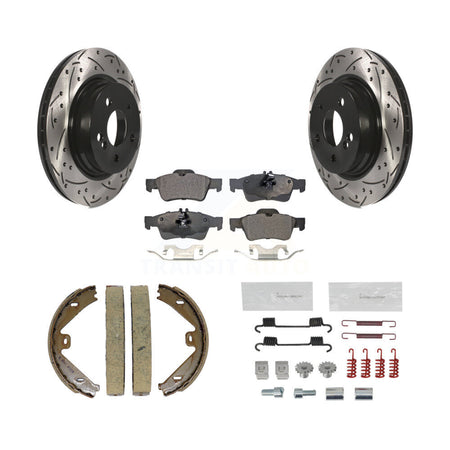 Rear Drilled Slot Disc Rotor Semi-Metallic Pad & Parking Shoes Kit For Mercedes-Benz E550 KDF-101598