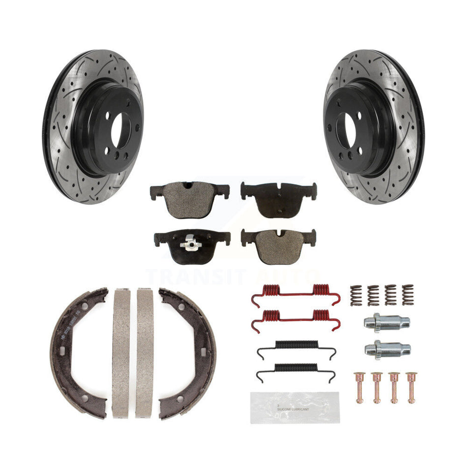 Rear Drill Slot Rotors Semi-Metallic Pad Parking Shoes Kit For BMW 428i xDrive Gran Coupe KDF-101605