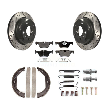 Rear Drilled Slot Rotor Semi-Metallic Pad Parking Shoes Kit For BMW 328i xDrive 330i 320i KDF-101609